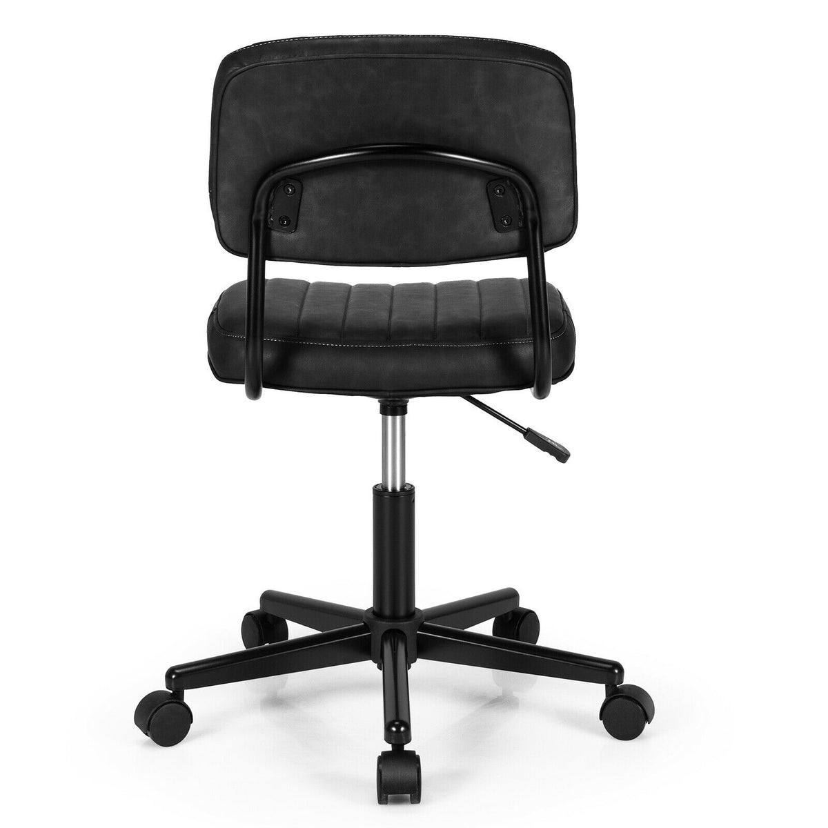 PU Leather Adjustable Office Chair Swivel Task Chair with Backrest-Black-Armless Office Chairs-DECOROLALA