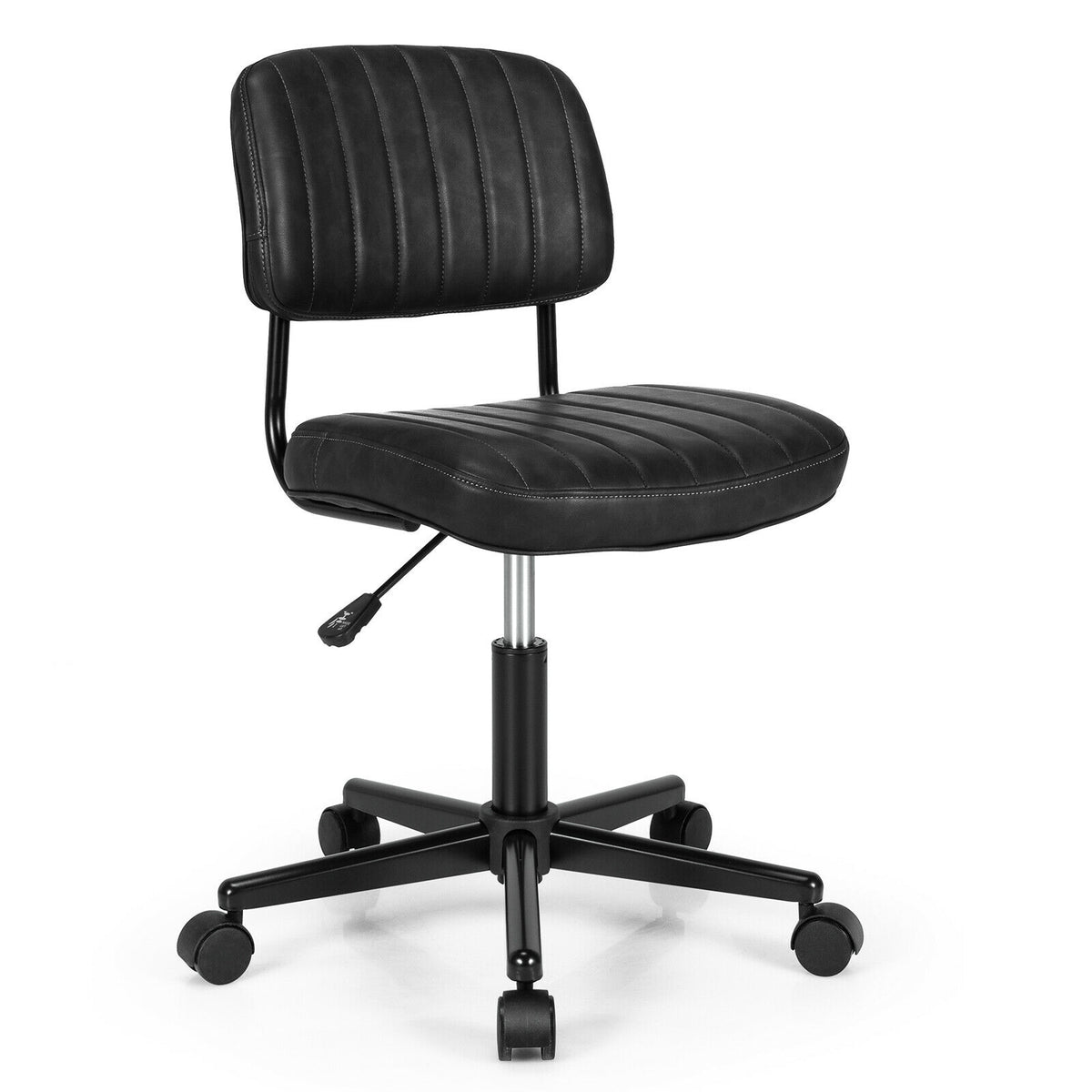 PU Leather Adjustable Office Chair Swivel Task Chair with Backrest-Black-Armless Office Chairs-DECOROLALA