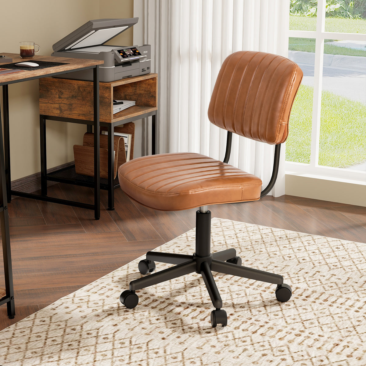 PU Leather Adjustable Office Chair Swivel Task Chair with Backrest-Orange-Armless Office Chairs-DECOROLALA