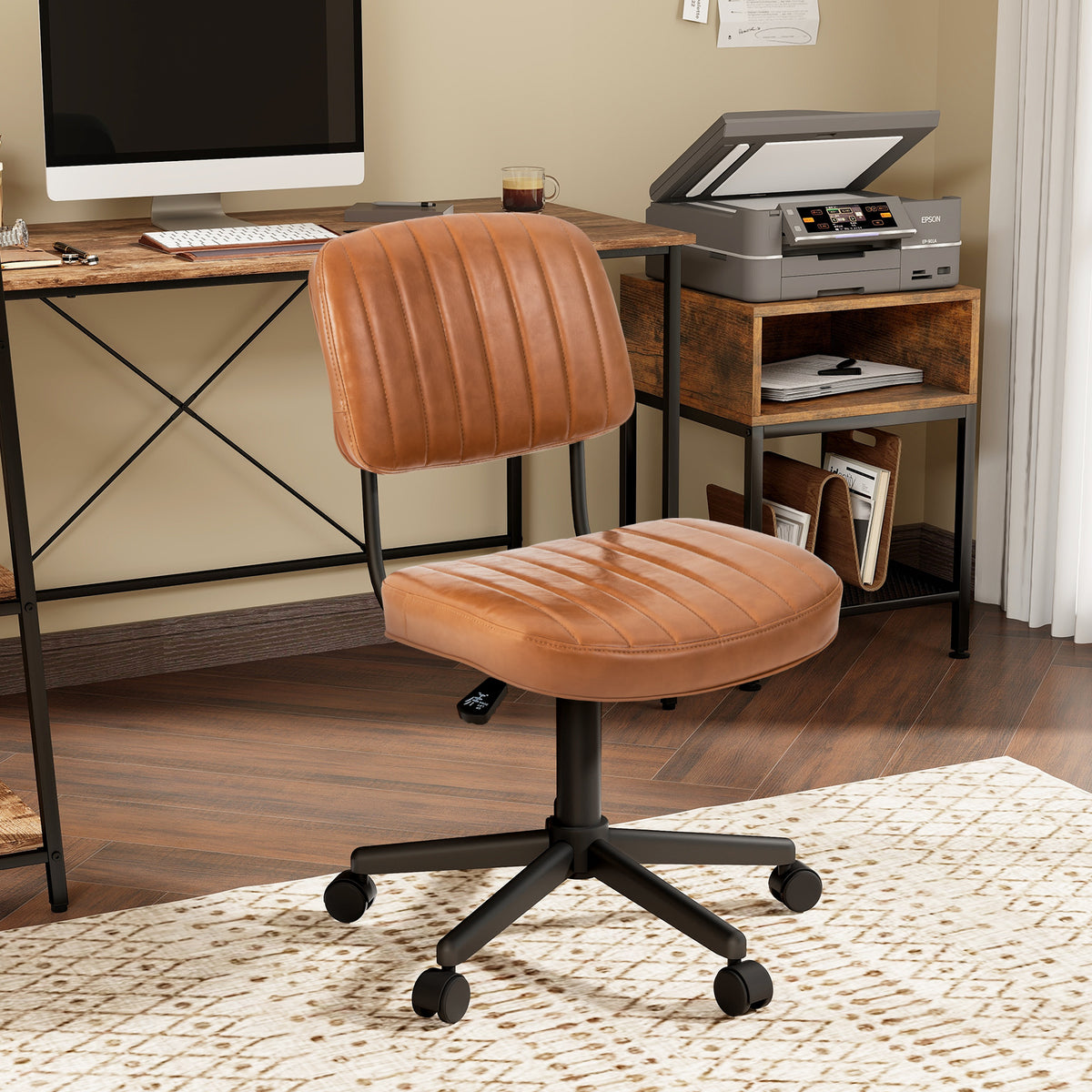 PU Leather Adjustable Office Chair Swivel Task Chair with Backrest-Orange-Armless Office Chairs-DECOROLALA