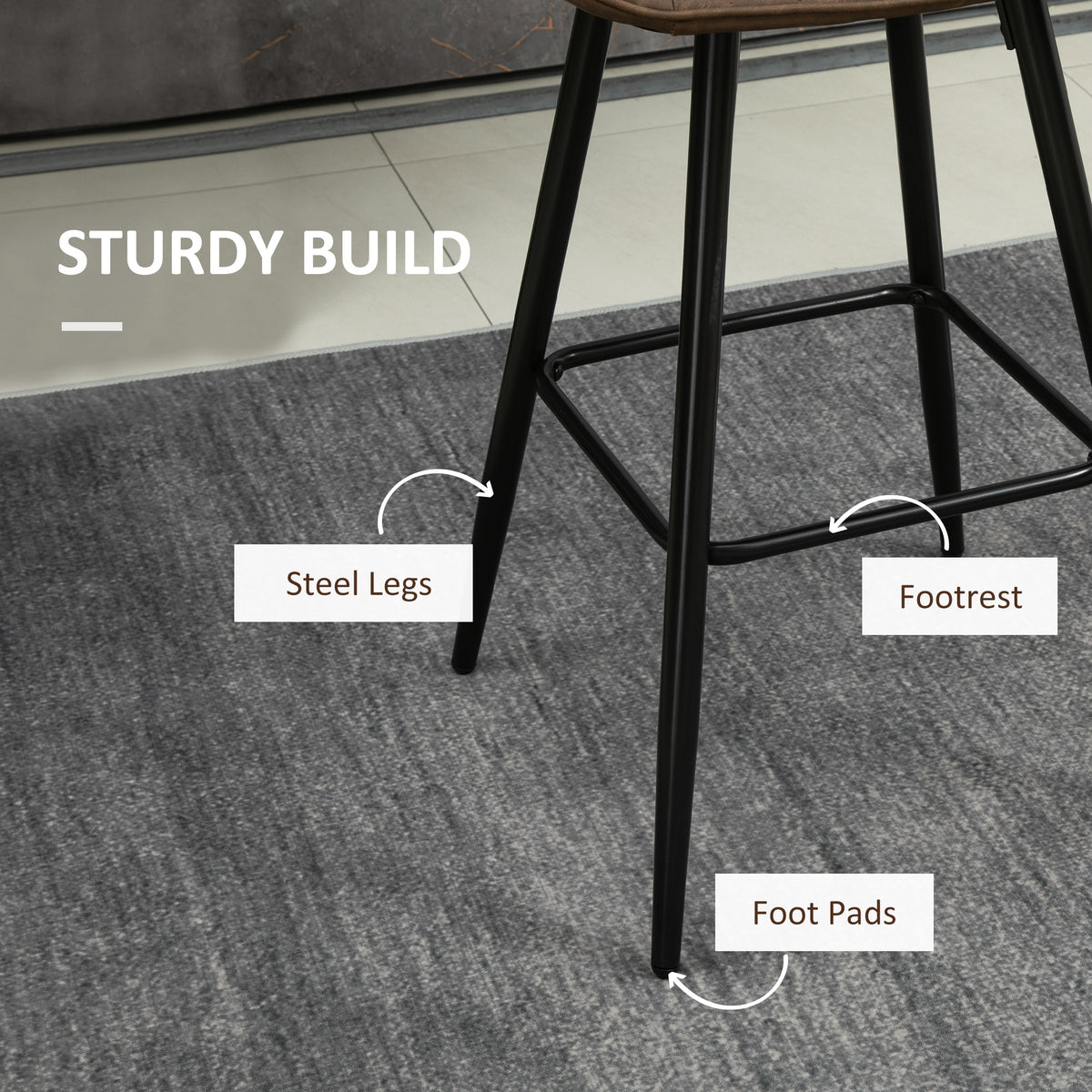 PU Leather Bar Stools Set of 2 - 27.75" Brown Metal Legs-Home Furnishings > Kitchen & Dining Furniture > Bar Stools-DECOROLALA