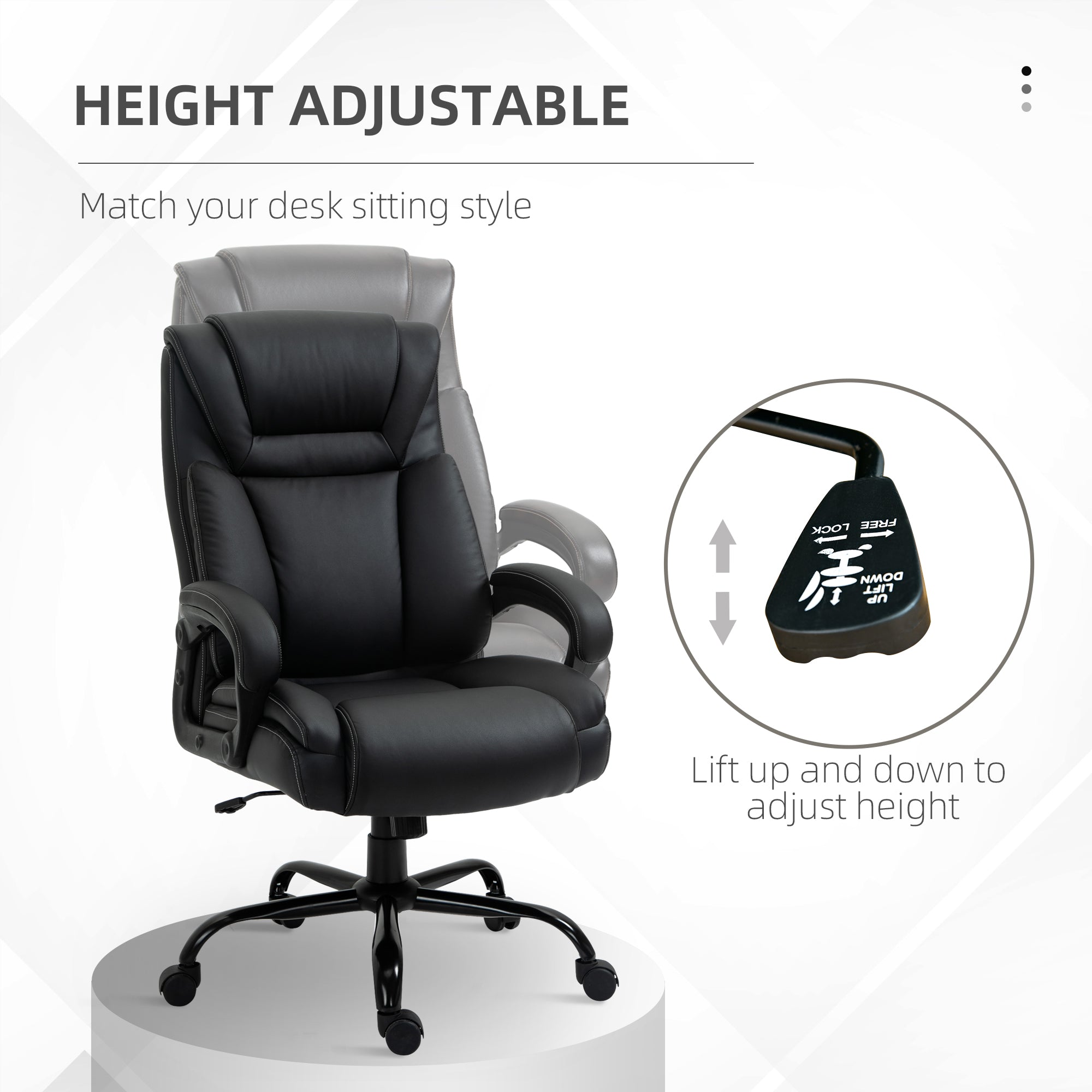 PU Leather Executive Office Chair with High Back, Adjustable Height and Swivel Wheels, 400LBS Capacity, Black-Office Products > Office Furniture > Office Chairs > Executive & Manager Chairs-DECOROLALA