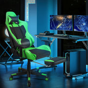 PU Leather Gaming Chair with USB Massage Lumbar Pillow and Footrest -Green-Gaming Chairs-DECOROLALA