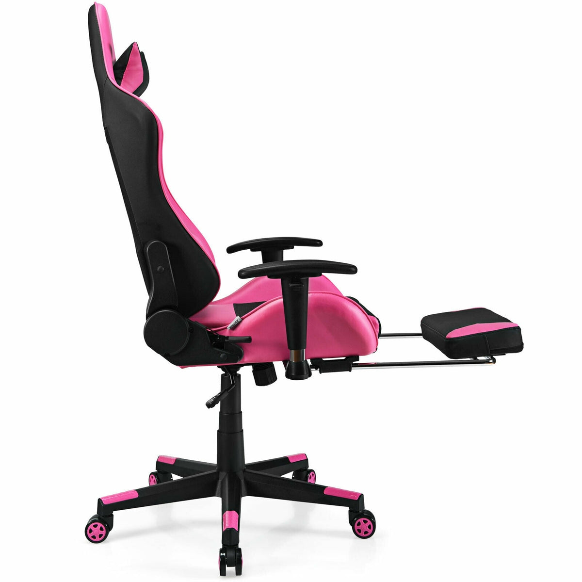 PU Leather Gaming Chair with USB Massage Lumbar Pillow and Footrest-Pink-Gaming Chairs-DECOROLALA