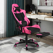 PU Leather Gaming Chair with USB Massage Lumbar Pillow and Footrest-Pink-Gaming Chairs-DECOROLALA