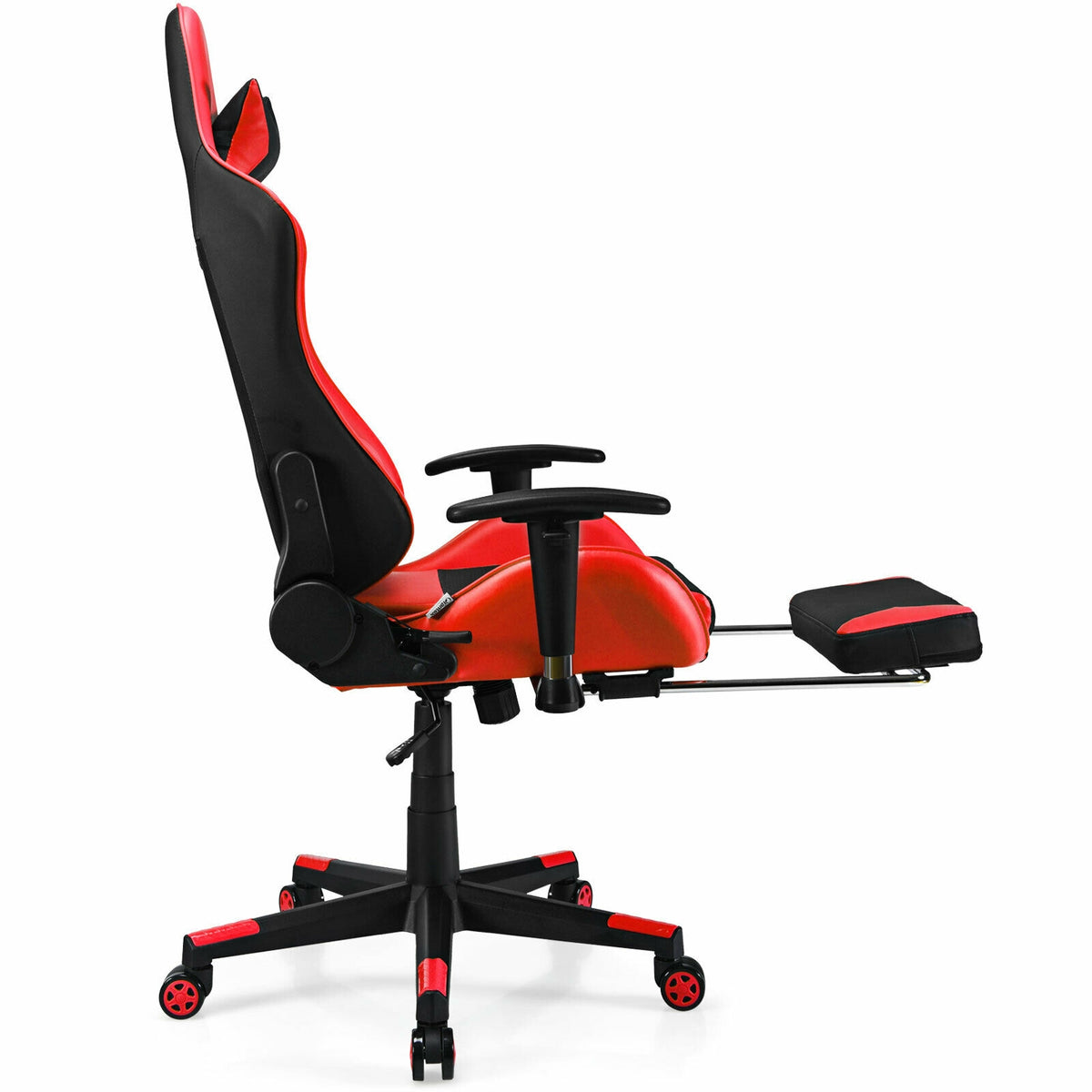PU Leather Gaming Chair with USB Massage Lumbar Pillow and Footrest-Red-Gaming Chairs-DECOROLALA