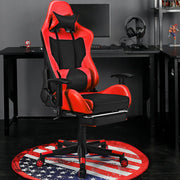 PU Leather Gaming Chair with USB Massage Lumbar Pillow and Footrest-Red-Gaming Chairs-DECOROLALA