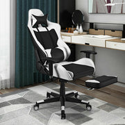 PU Leather Gaming Chair with USB Massage Lumbar Pillow and Footrest-White-Gaming Chairs-DECOROLALA