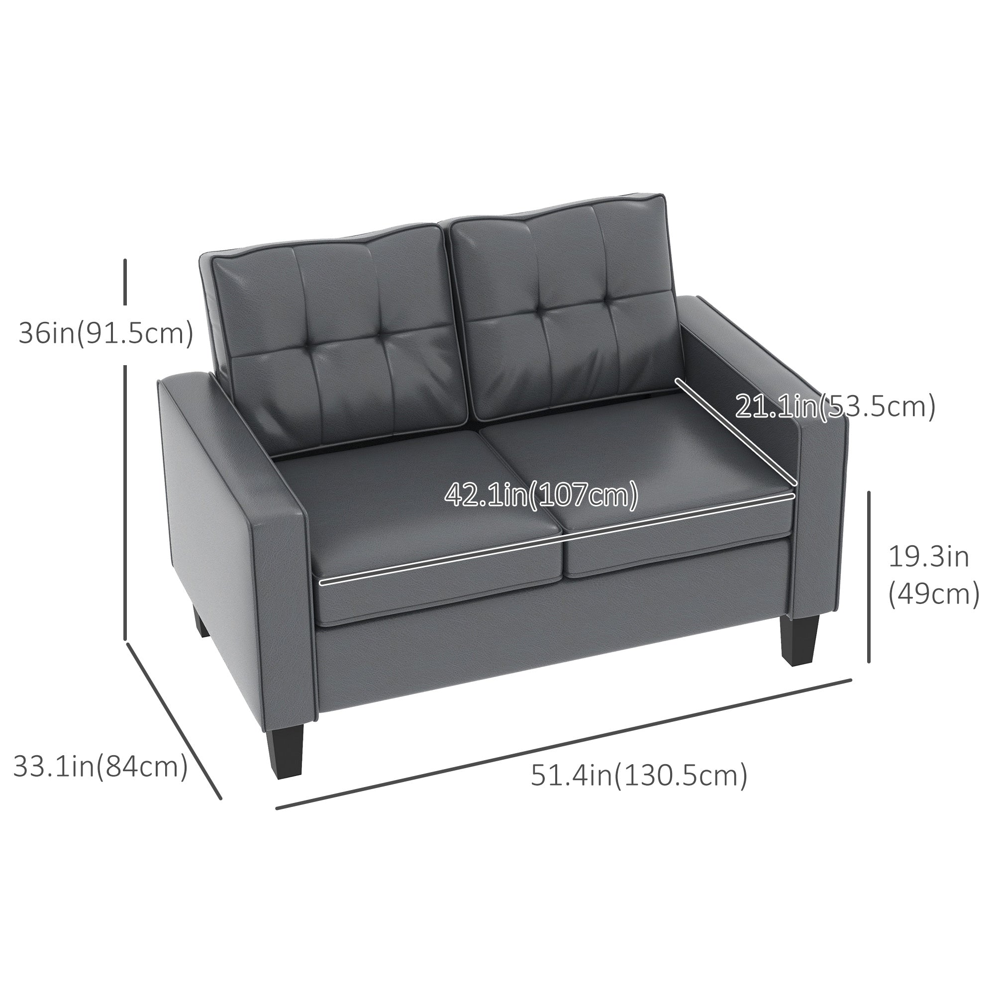 PU Leather Loveseat 51" Grey - Tufted Sofa-DECOROLALA