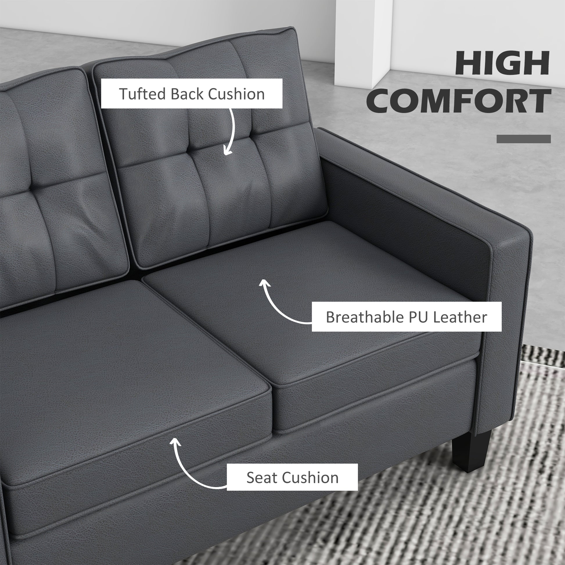 PU Leather Loveseat 51" Grey - Tufted Sofa-DECOROLALA