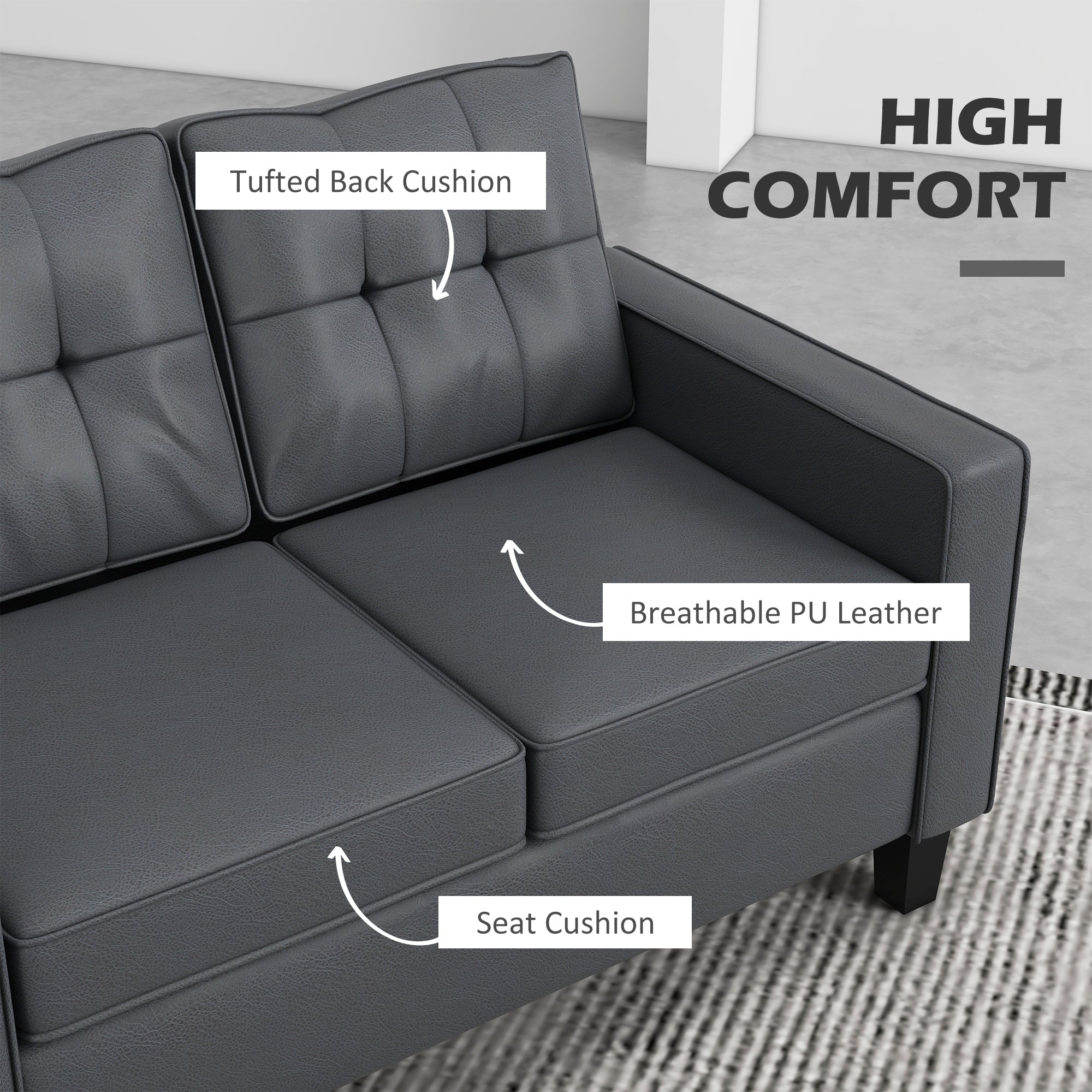 PU Leather Loveseat 51" Grey - Tufted Sofa-DECOROLALA