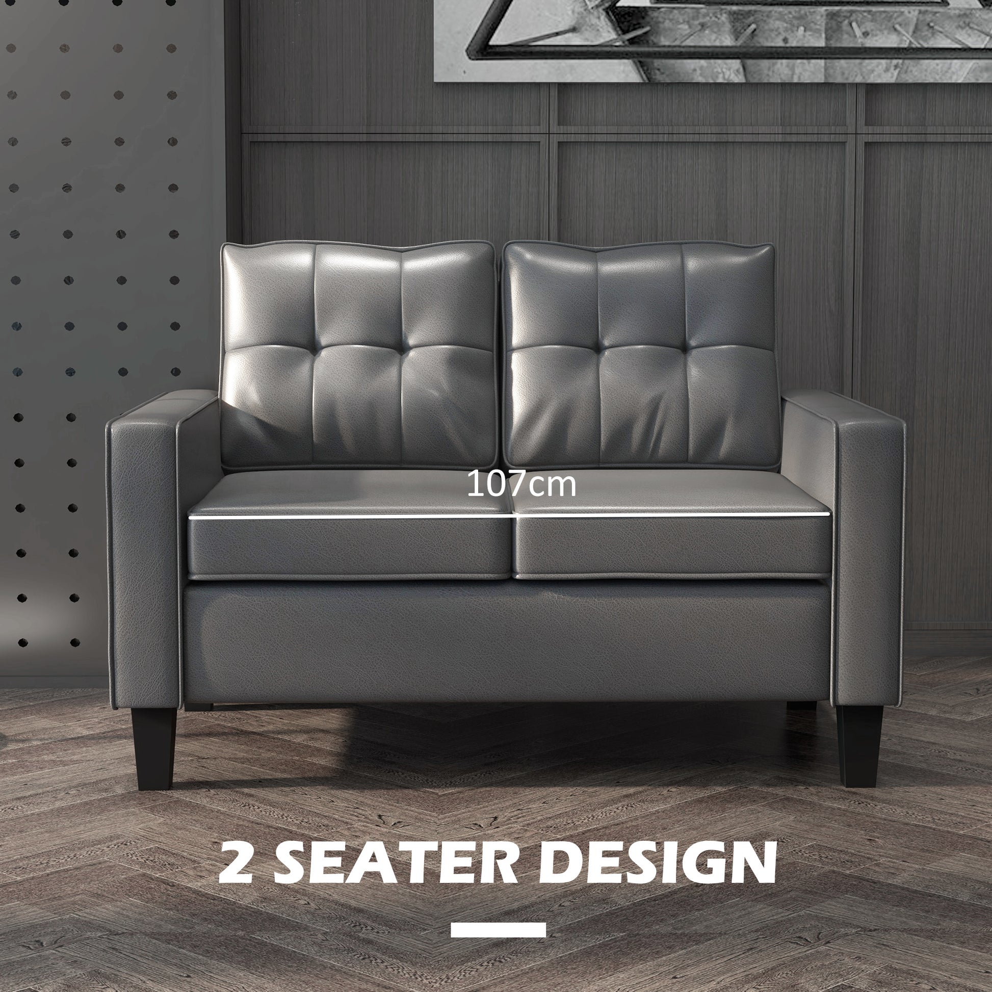 PU Leather Loveseat 51" Grey - Tufted Sofa-DECOROLALA