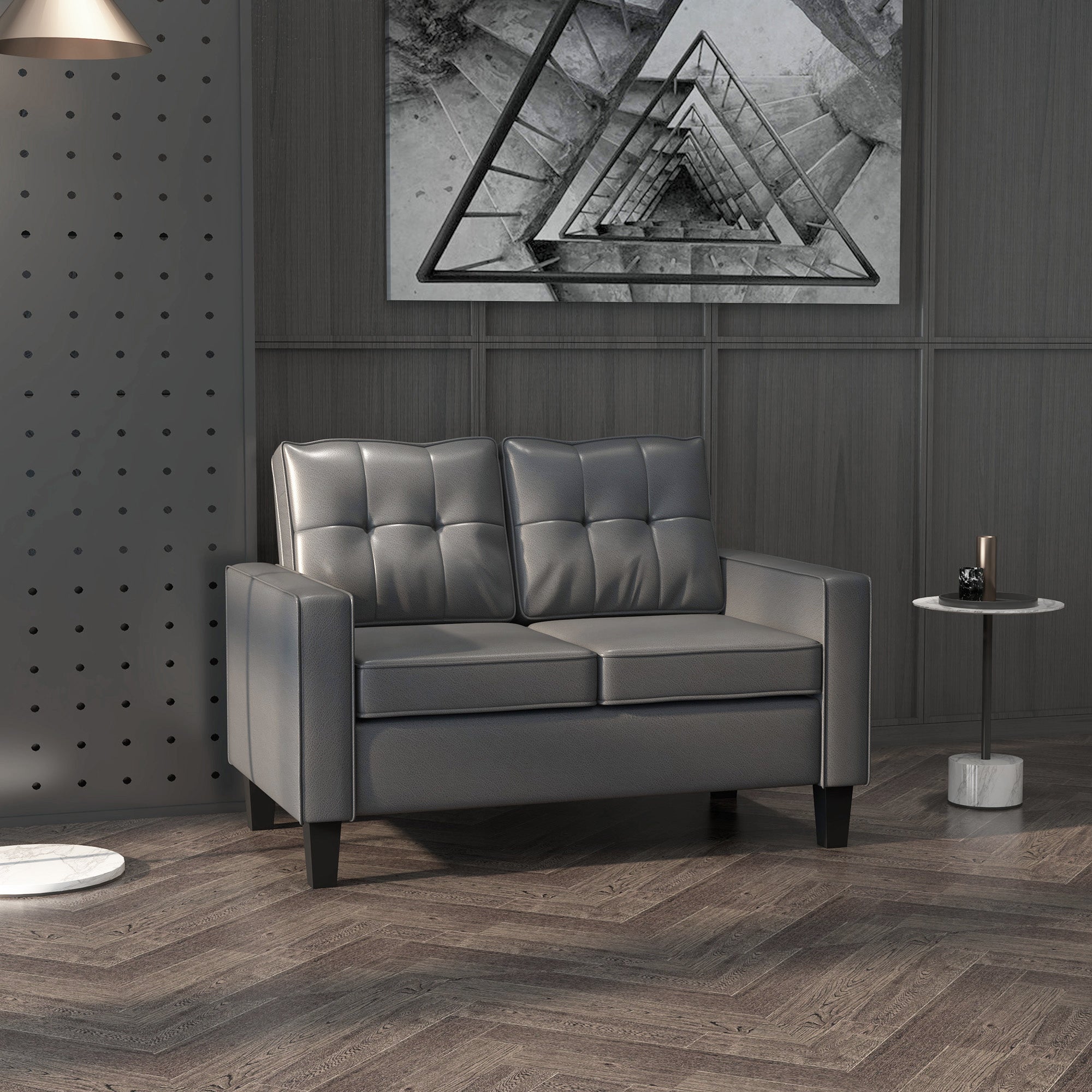 PU Leather Loveseat 51" Grey - Tufted Sofa-DECOROLALA