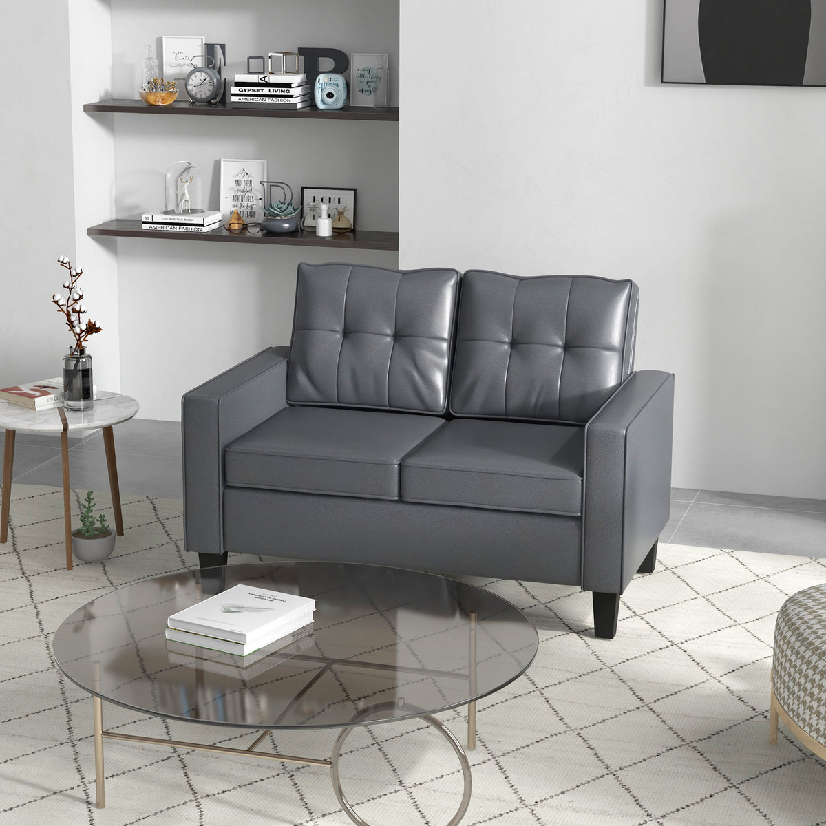 PU Leather Loveseat 51" Grey - Tufted Sofa-DECOROLALA