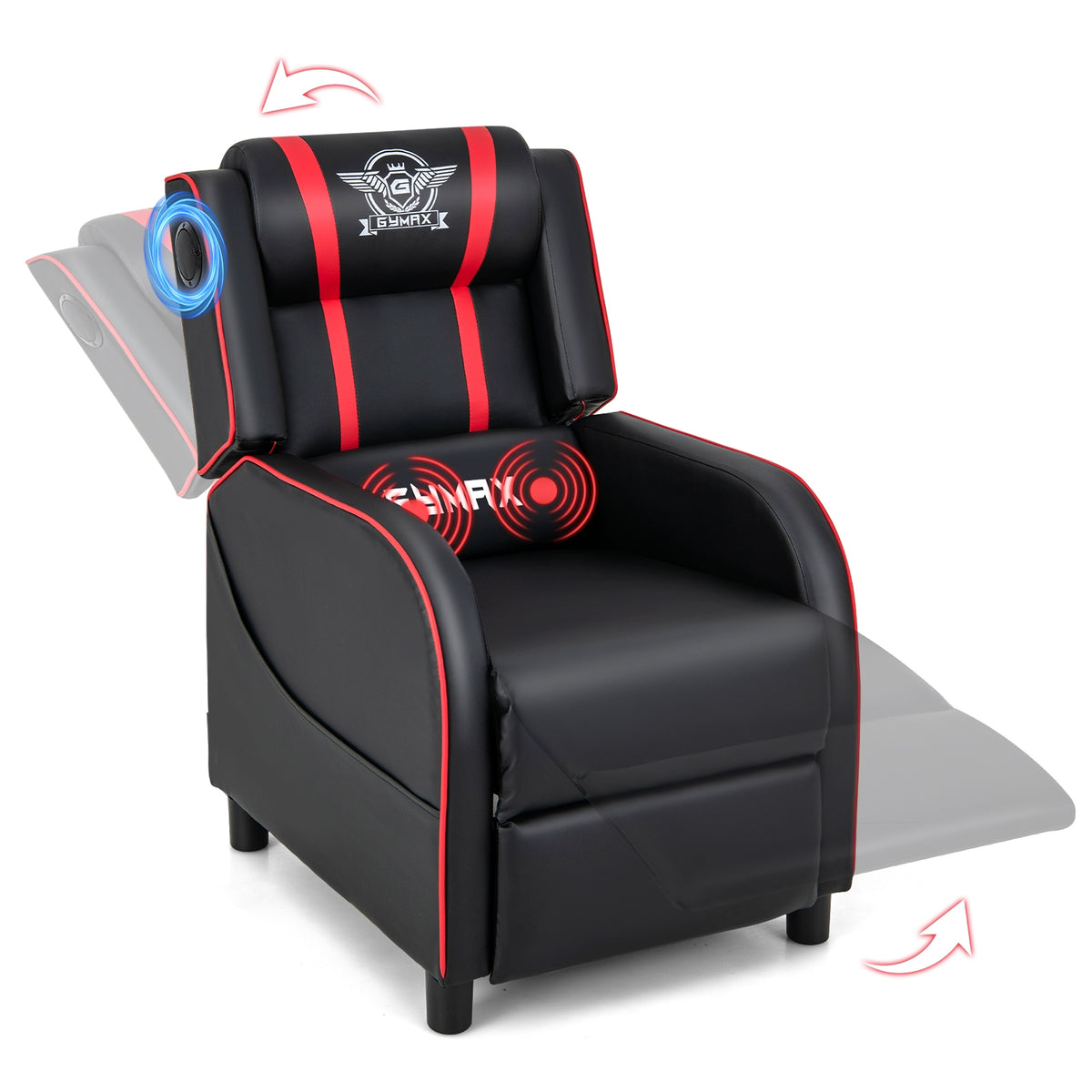 PU Leather Massage Gaming Recliner Chair with Side Pockets-Red-Gaming Chairs-DECOROLALA