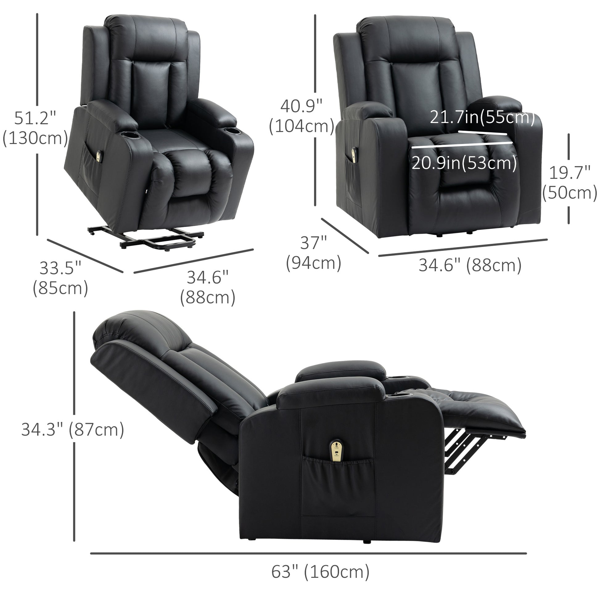 PU Leather Power Lift Recliner Chair for Elderly - Black, Remote, Footrest-DECOROLALA