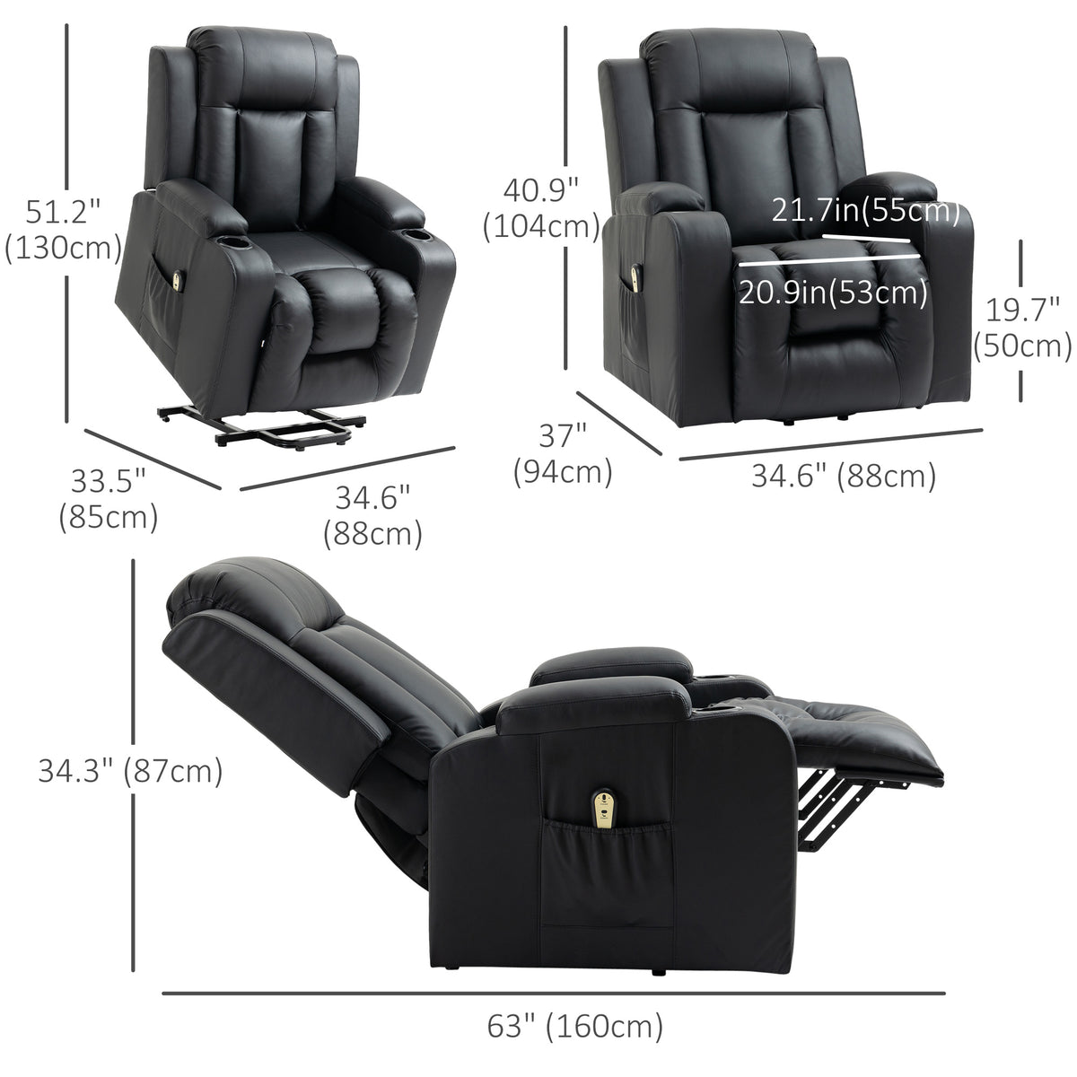 PU Leather Power Lift Recliner Chair for Elderly - Black, Remote, Footrest-DECOROLALA