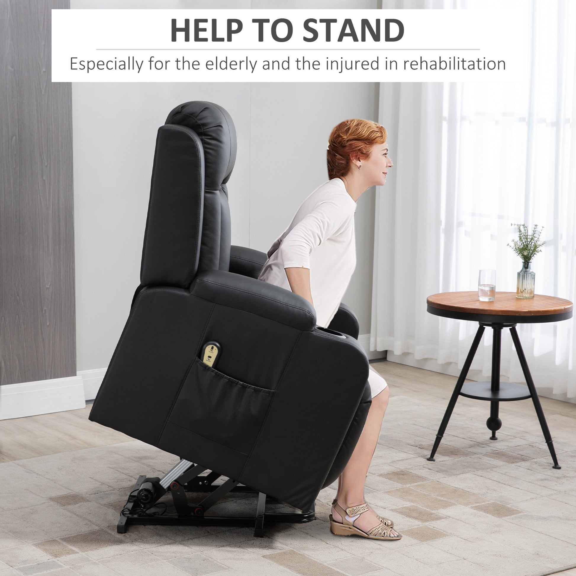 PU Leather Power Lift Recliner Chair for Elderly - Black, Remote, Footrest-DECOROLALA