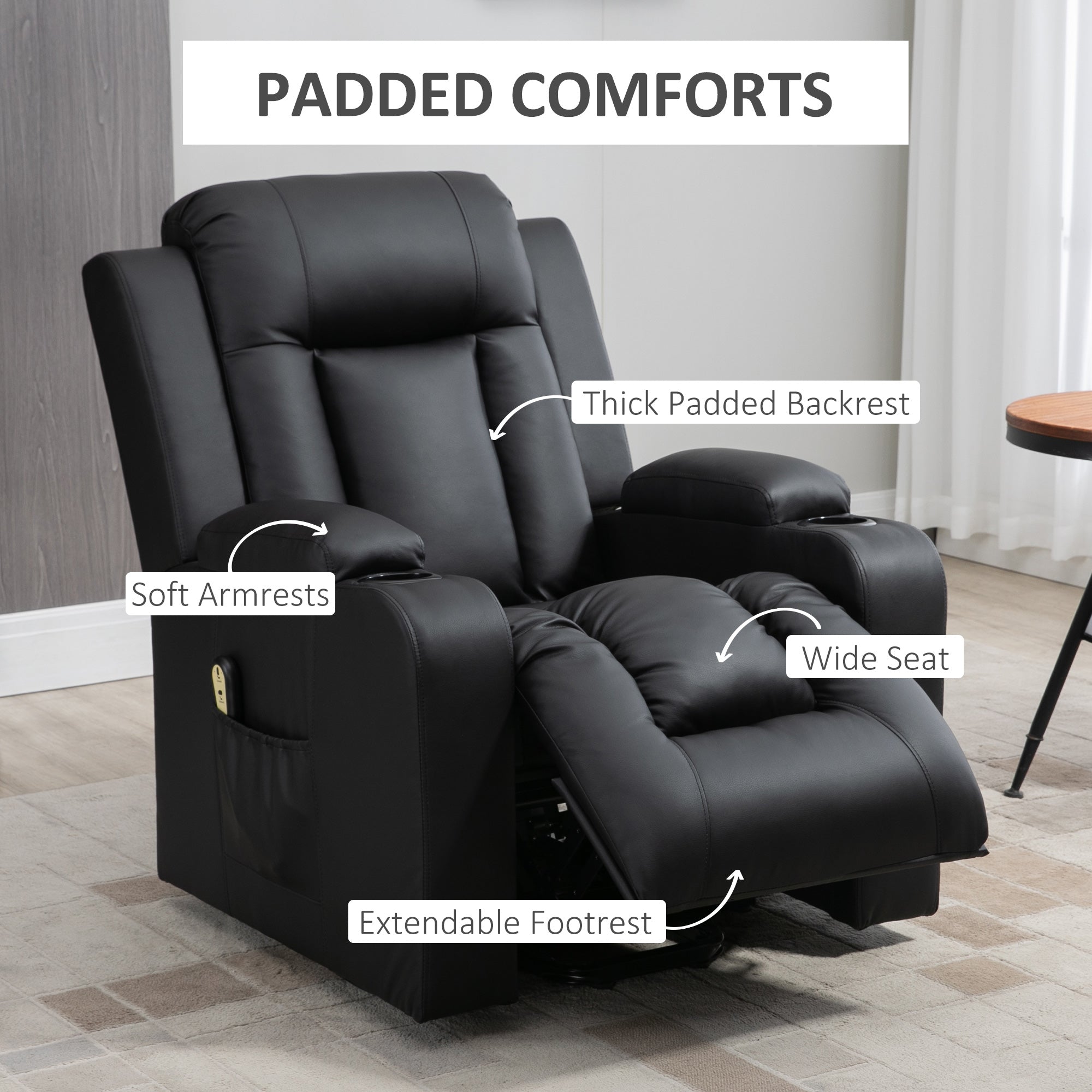 PU Leather Power Lift Recliner Chair for Elderly - Black, Remote, Footrest-DECOROLALA