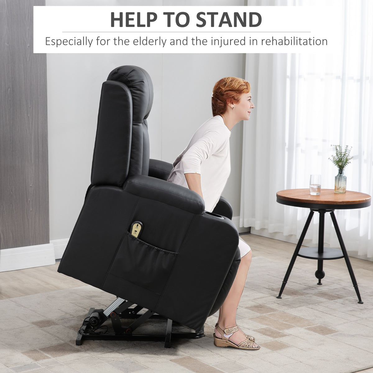 PU Leather Power Lift Recliner Chair for Elderly - Black, Remote, Footrest-DECOROLALA