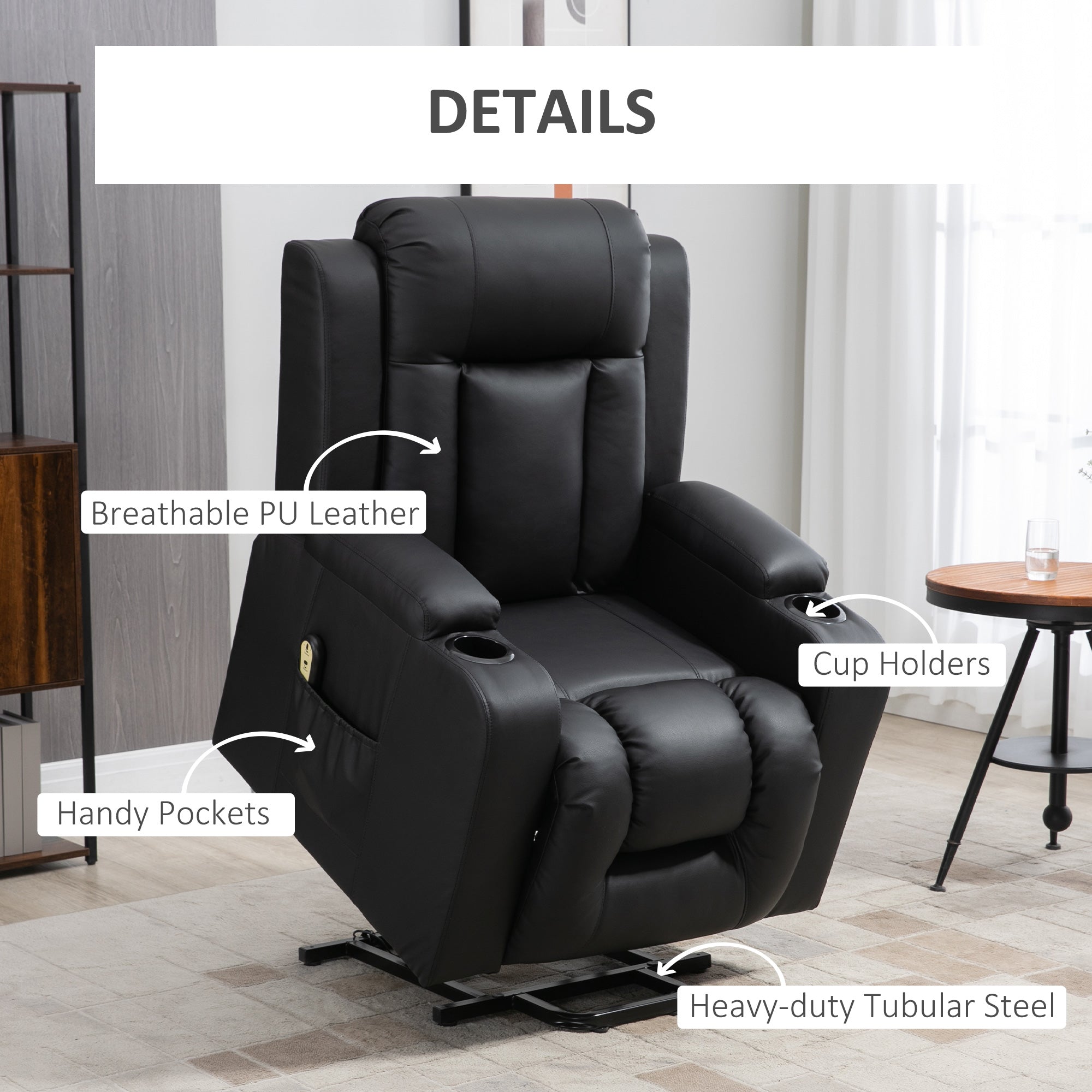 PU Leather Power Lift Recliner Chair for Elderly - Black, Remote, Footrest-DECOROLALA