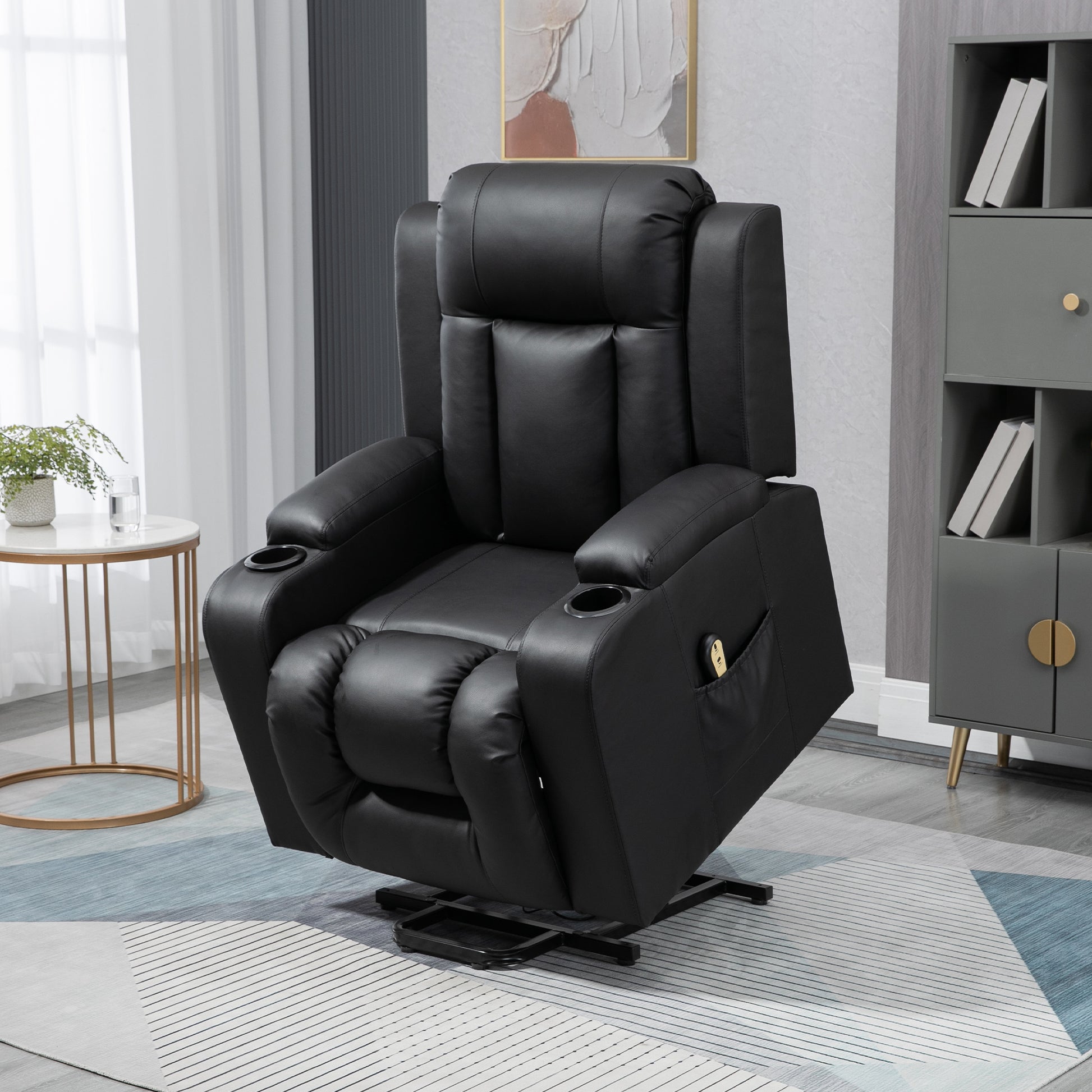 PU Leather Power Lift Recliner Chair for Elderly - Black, Remote, Footrest-DECOROLALA
