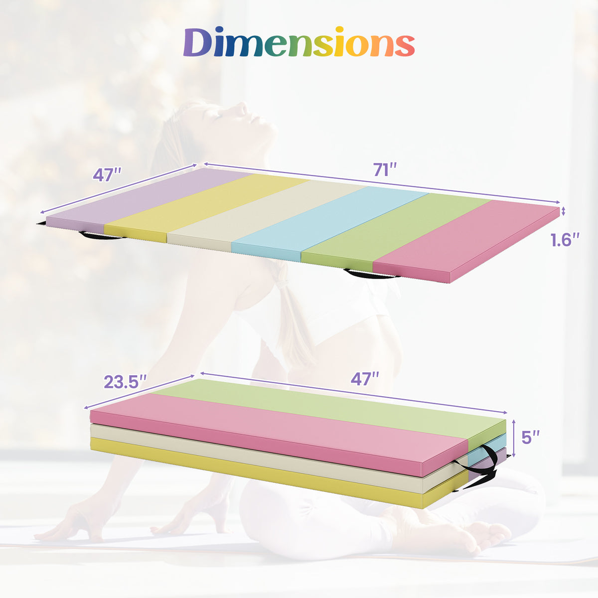 PU Leather Tri-Folding Gymnastics Tumbling Mat with Carrying Handles-Macaron-Yoga & Gym Mats-DECOROLALA
