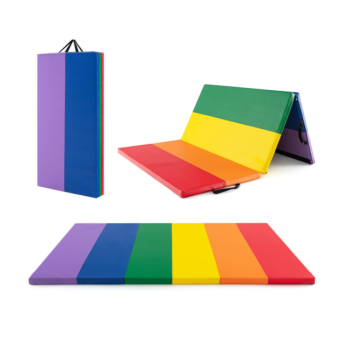 PU Leather Tri-Folding Gymnastics Tumbling Mat with Carrying Handles for Kids-Yoga & Gym Mats-DECOROLALA