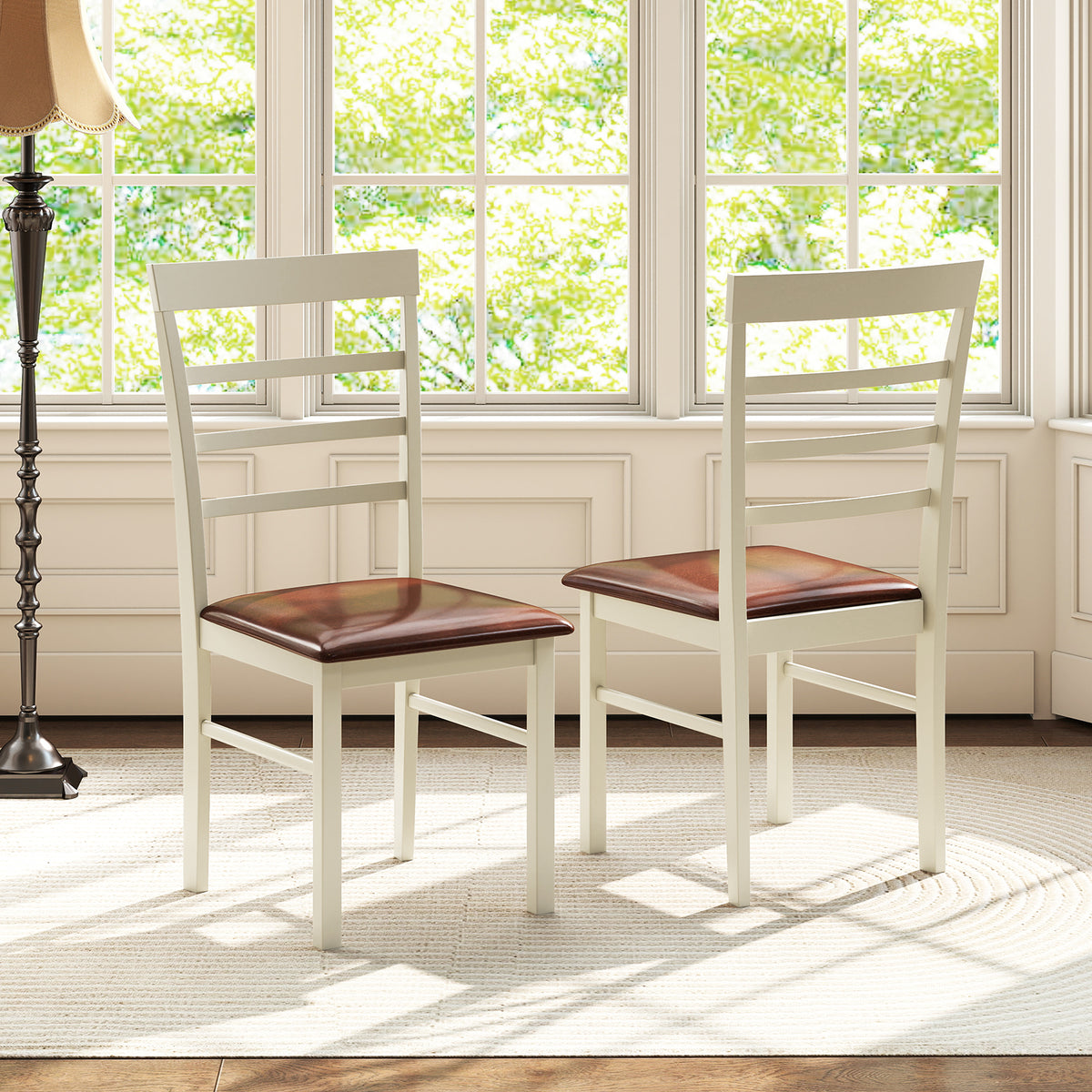 PU Leather Upholstered Armless Wooden Dining Chair Set of 2-White-Dining Chairs-DECOROLALA