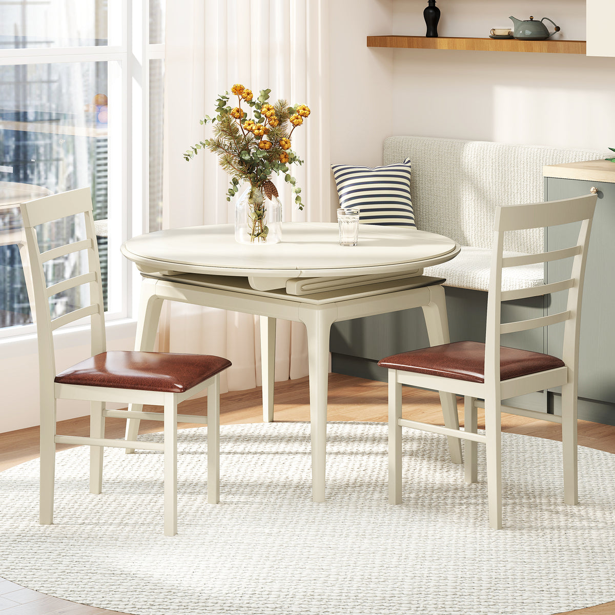 PU Leather Upholstered Armless Wooden Dining Chair Set of 2-White-Dining Chairs-DECOROLALA