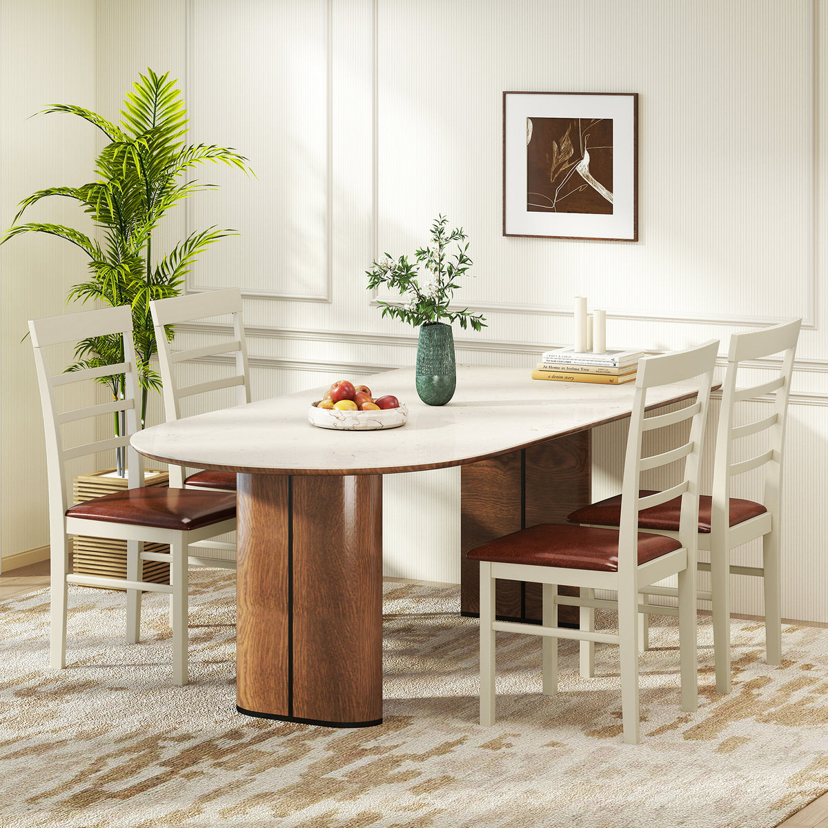 PU Leather Upholstered Armless Wooden Dining Chair Set of 2-White-Dining Chairs-DECOROLALA