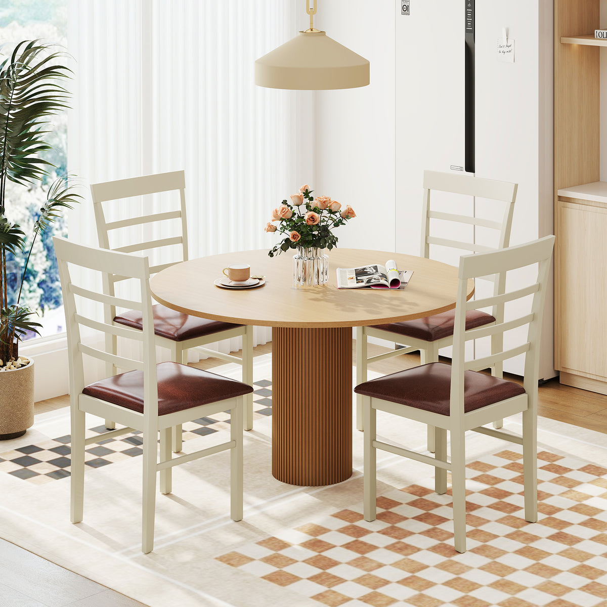 PU Leather Upholstered Armless Wooden Dining Chair Set of 2-White-Dining Chairs-DECOROLALA