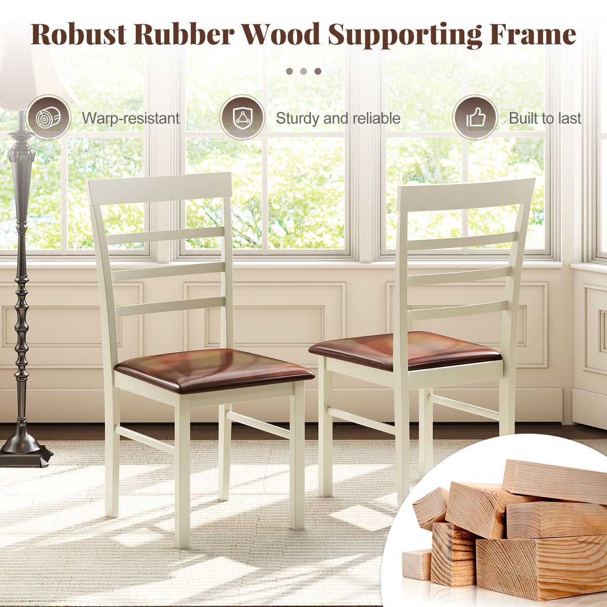 PU Leather Upholstered Armless Wooden Dining Chair Set of 2-White-Dining Chairs-DECOROLALA