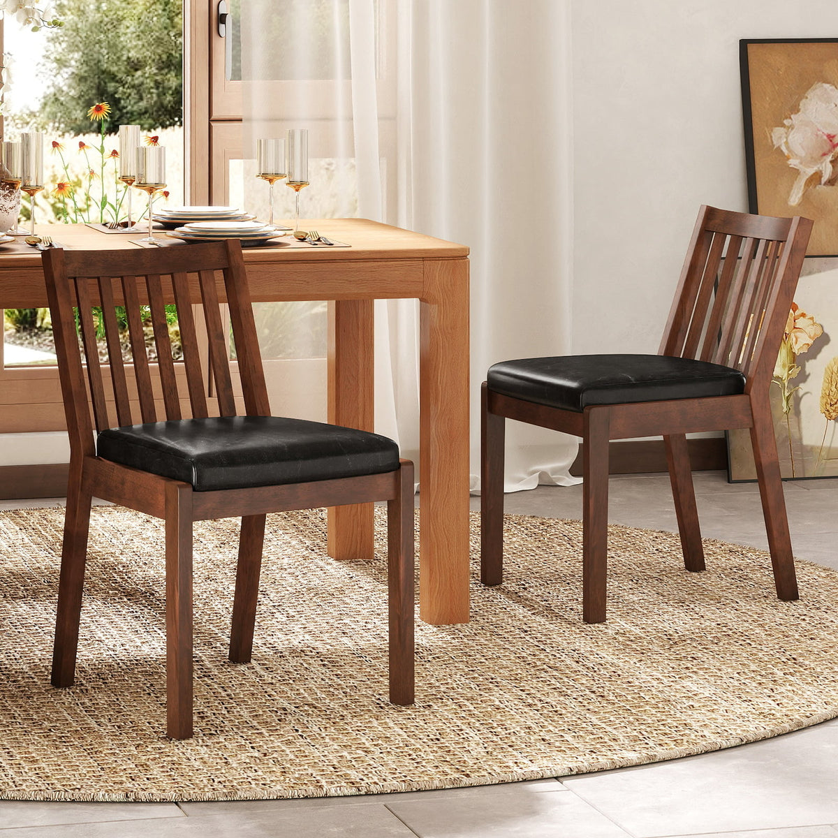 PU Leather Upholstered Dining Chair with Padded Seat Set of 2-Espresso-Dining Chairs-DECOROLALA