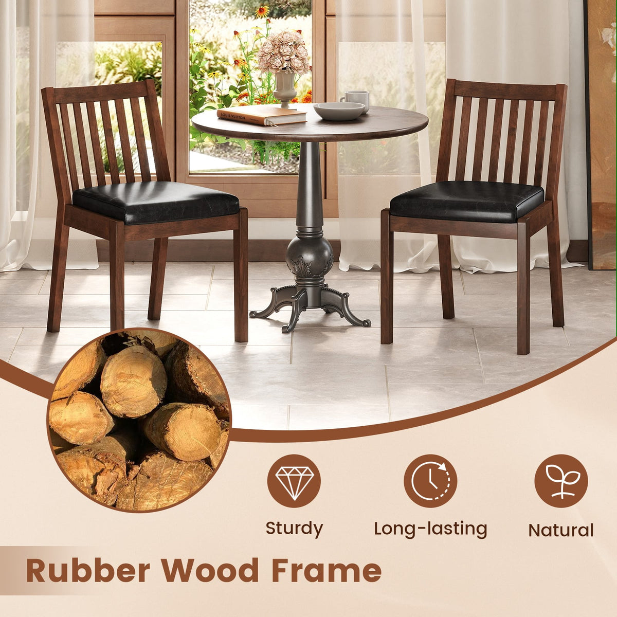 PU Leather Upholstered Dining Chair with Padded Seat Set of 2-Espresso-Dining Chairs-DECOROLALA
