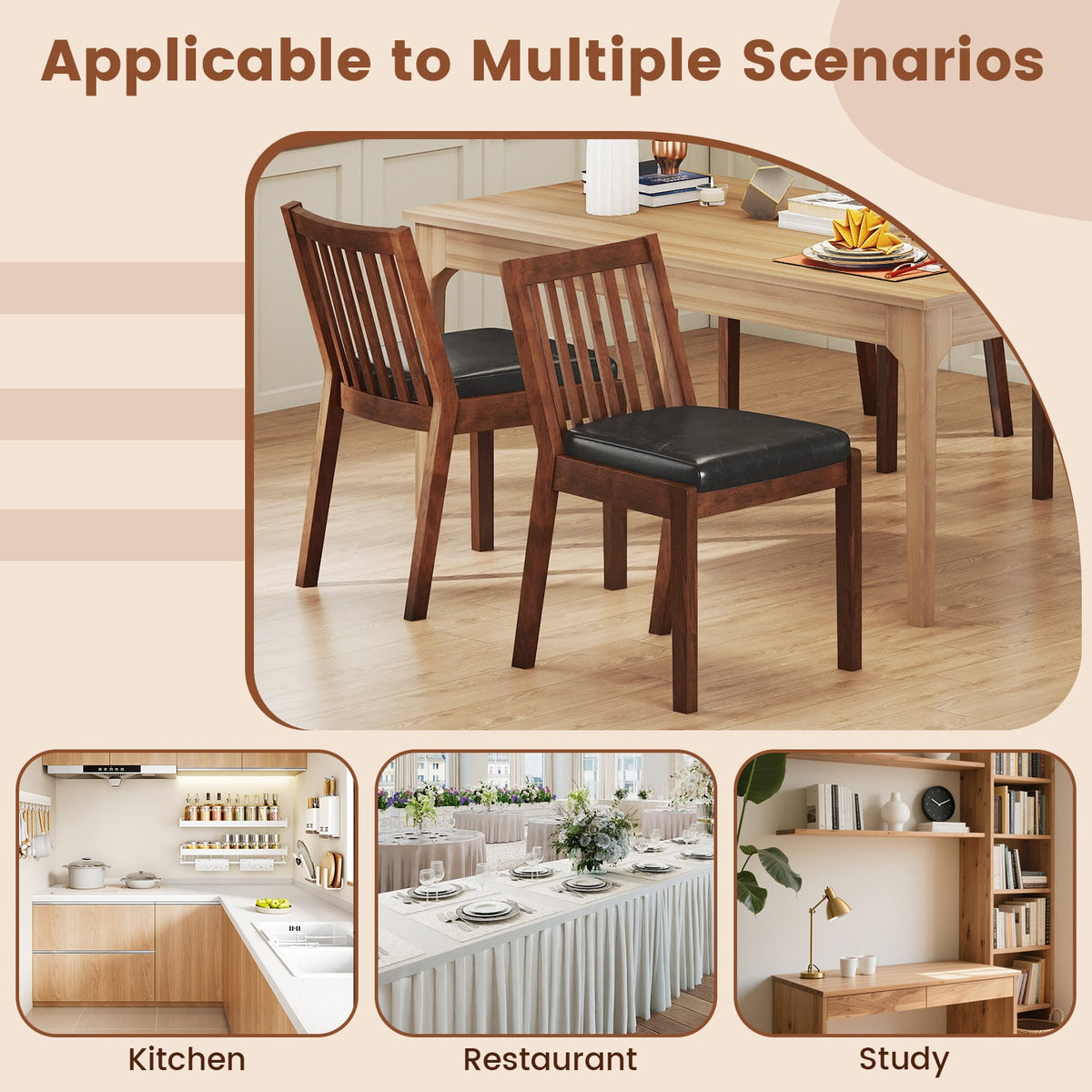 PU Leather Upholstered Dining Chair with Padded Seat Set of 2-Espresso-Dining Chairs-DECOROLALA