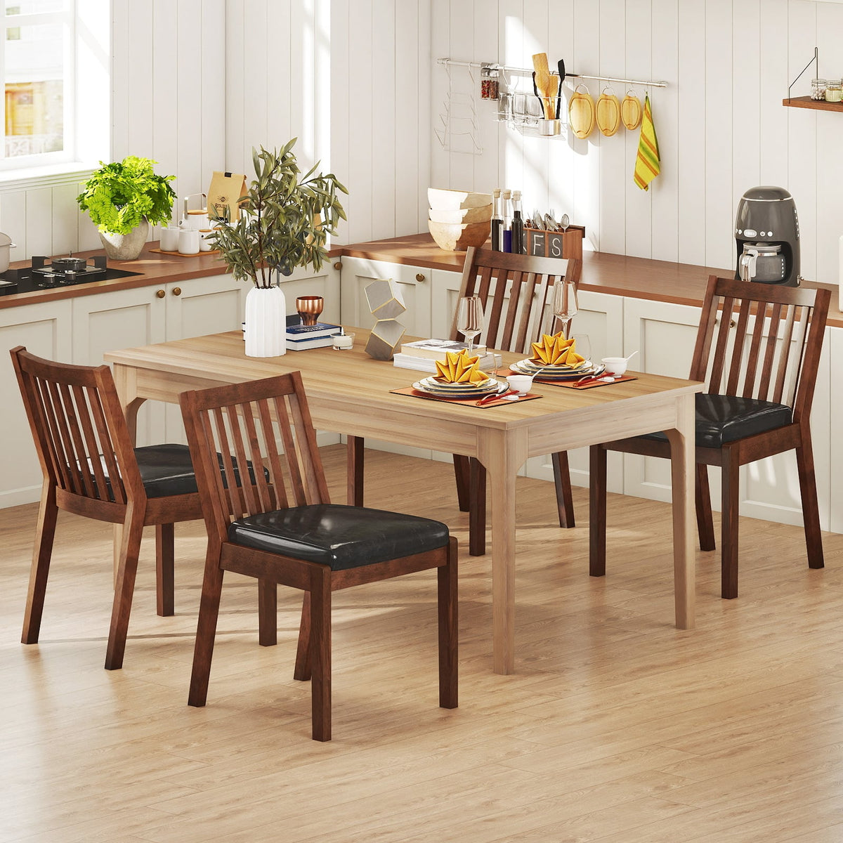 PU Leather Upholstered Dining Chair with Padded Seat Set of 4-Espresso-Dining Chairs-DECOROLALA