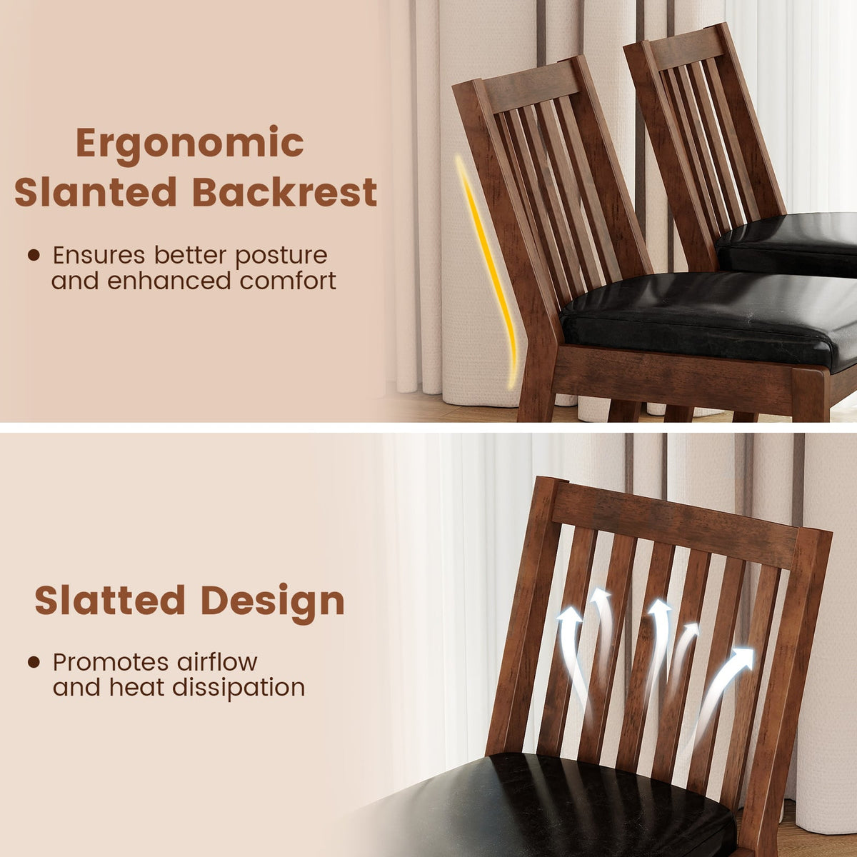 PU Leather Upholstered Dining Chair with Padded Seat Set of 4-Espresso-Dining Chairs-DECOROLALA