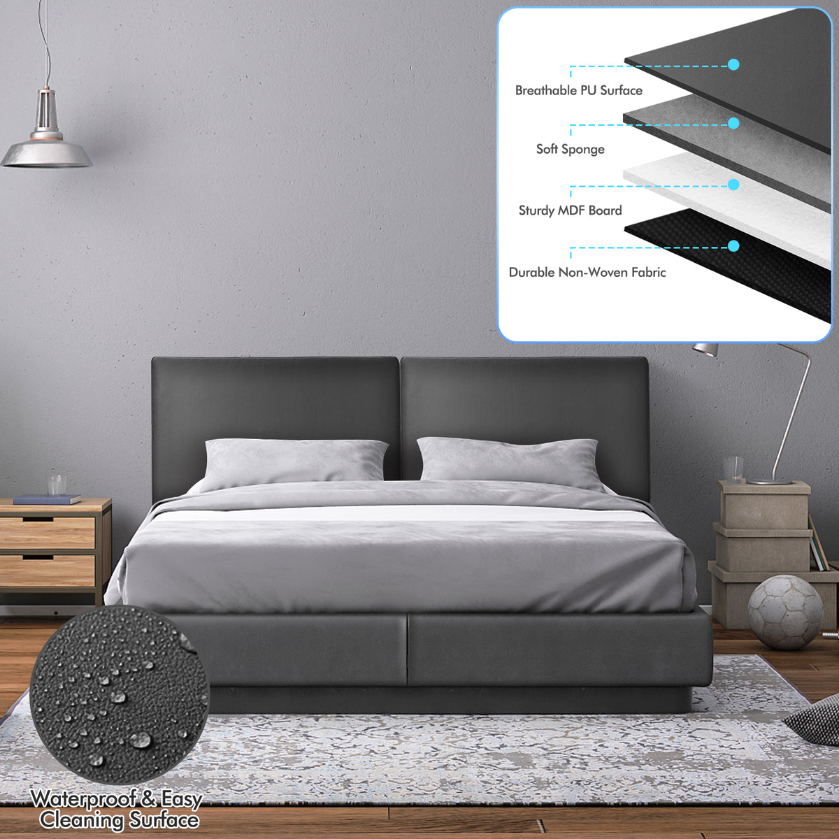 PU Leather Upholstered Wall Mounted Headboard for Bedroom-Headboards-DECOROLALA