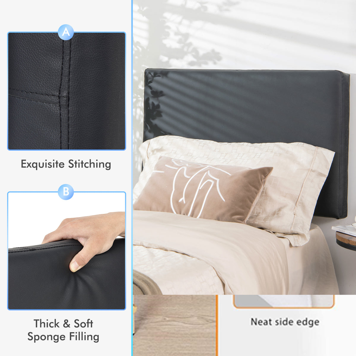 PU Leather Upholstered Wall Mounted Headboard for Bedroom-Headboards-DECOROLALA