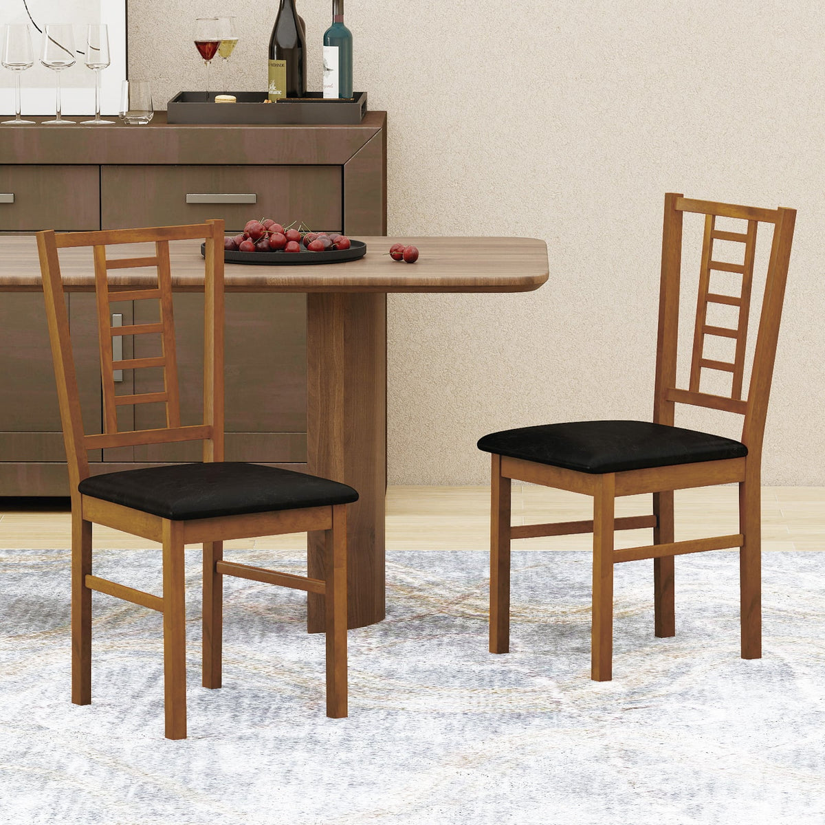 PU Leather Upholstered Wood Dining Chairs Set of 2-Walnut-Dining Chairs-DECOROLALA