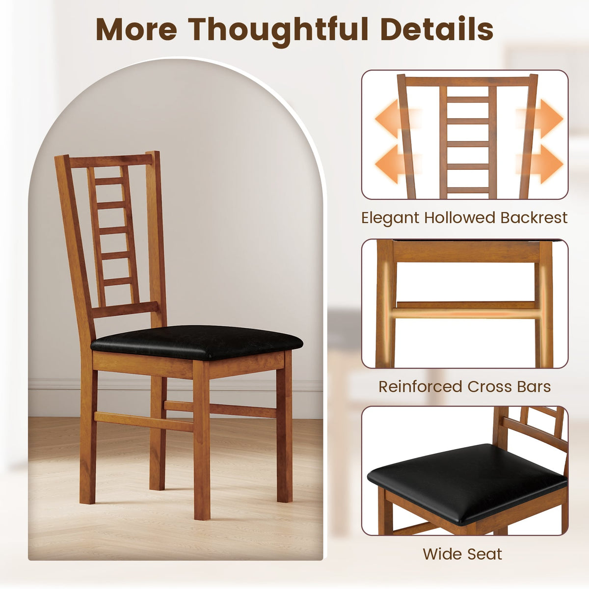 PU Leather Upholstered Wood Dining Chairs Set of 2-Walnut-Dining Chairs-DECOROLALA