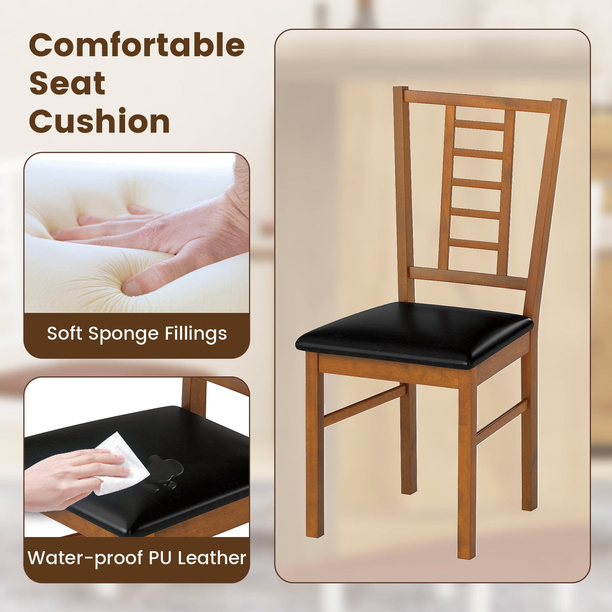 PU Leather Upholstered Wood Dining Chairs Set of 2-Walnut-Dining Chairs-DECOROLALA