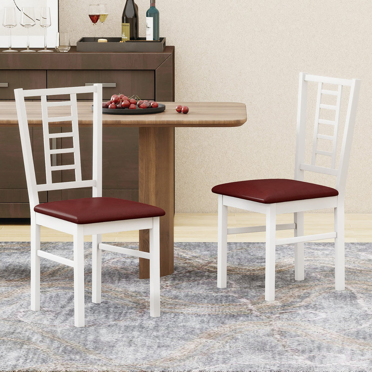 PU Leather Upholstered Wood Dining Chairs Set of 2-White-Dining Chairs-DECOROLALA