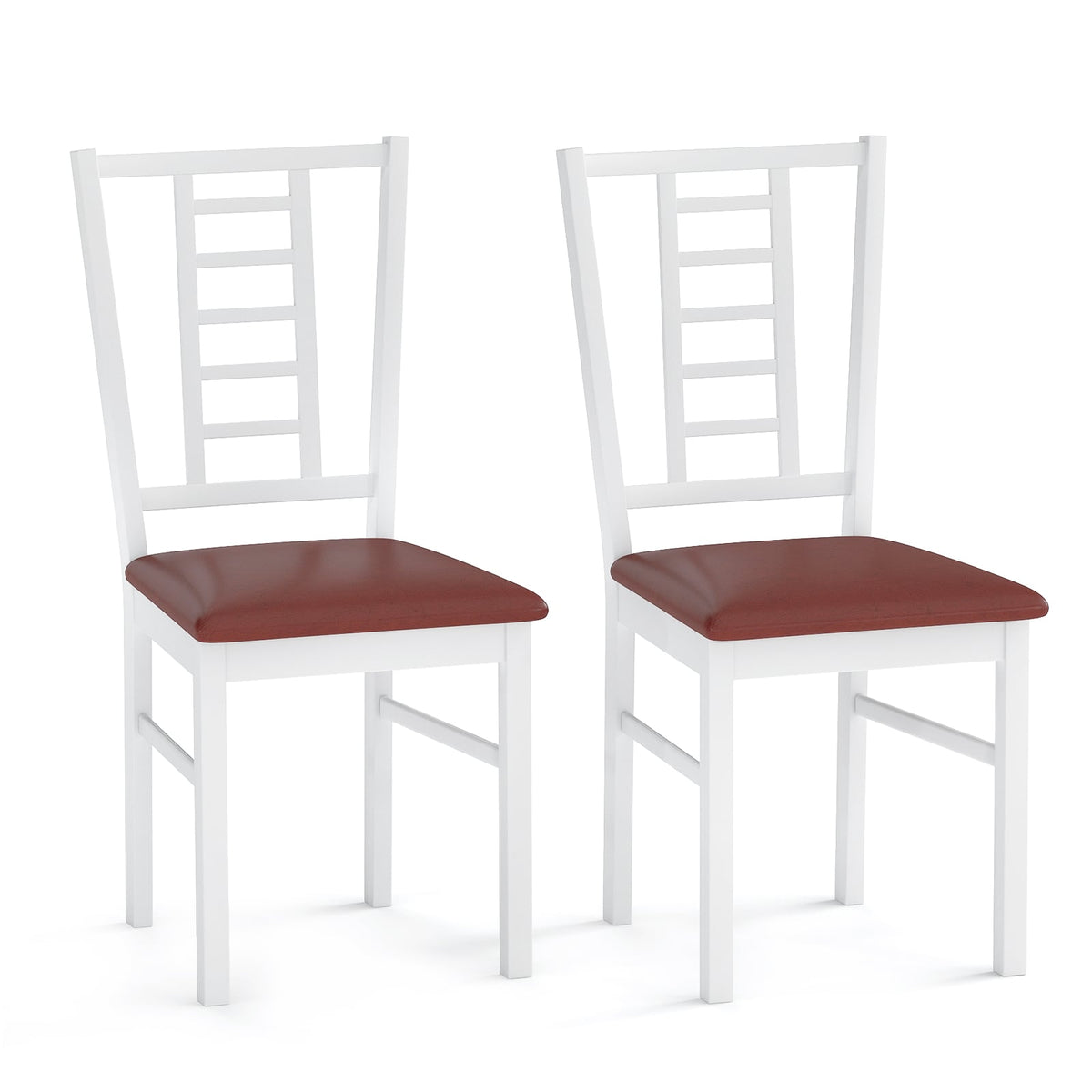 PU Leather Upholstered Wood Dining Chairs Set of 2-White-Dining Chairs-DECOROLALA