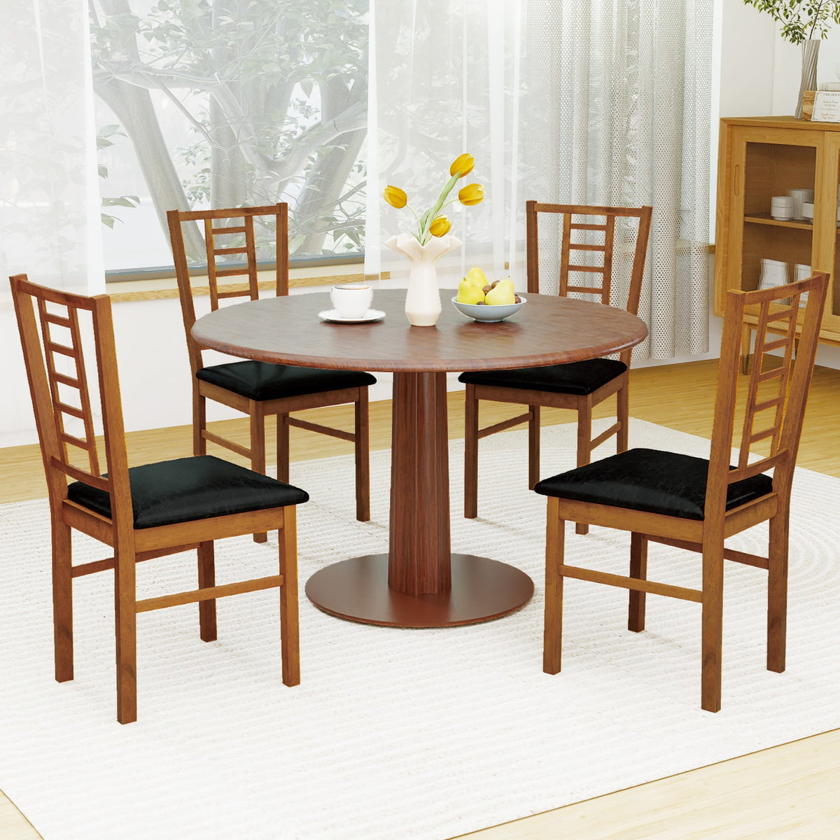 PU Leather Upholstered Wood Dining Chairs Set of 4-Walnut-Dining Chairs-DECOROLALA