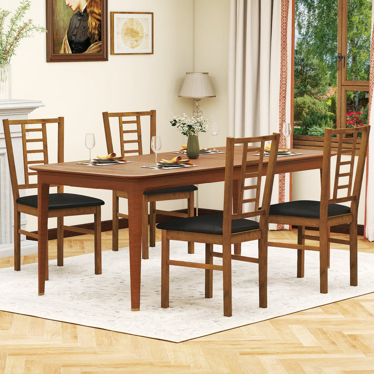 PU Leather Upholstered Wood Dining Chairs Set of 4-Walnut-Dining Chairs-DECOROLALA