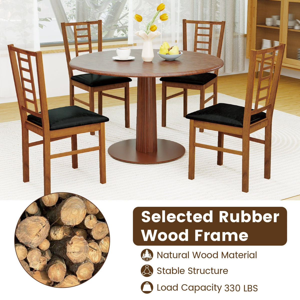 PU Leather Upholstered Wood Dining Chairs Set of 4-Walnut-Dining Chairs-DECOROLALA