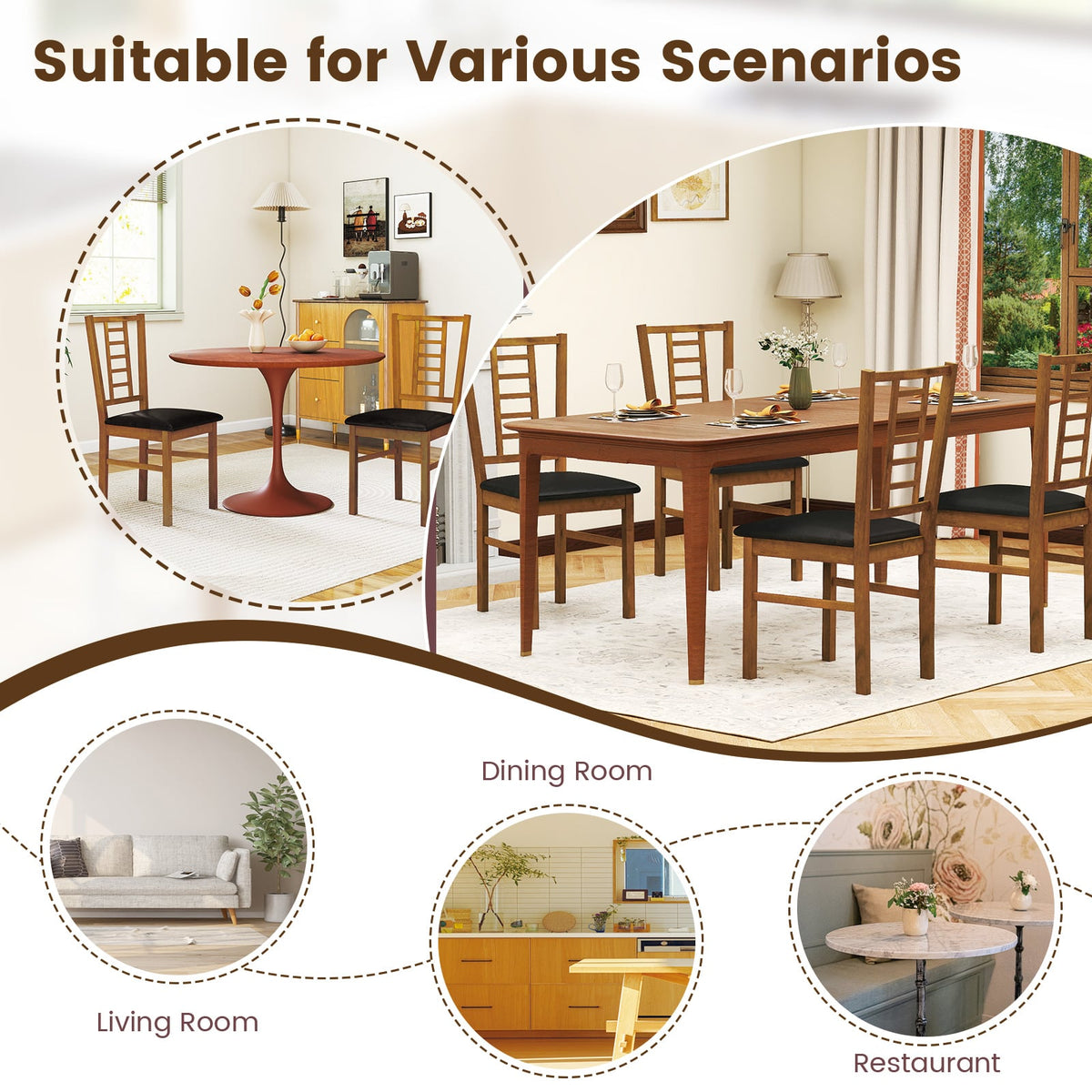PU Leather Upholstered Wood Dining Chairs Set of 4-Walnut-Dining Chairs-DECOROLALA