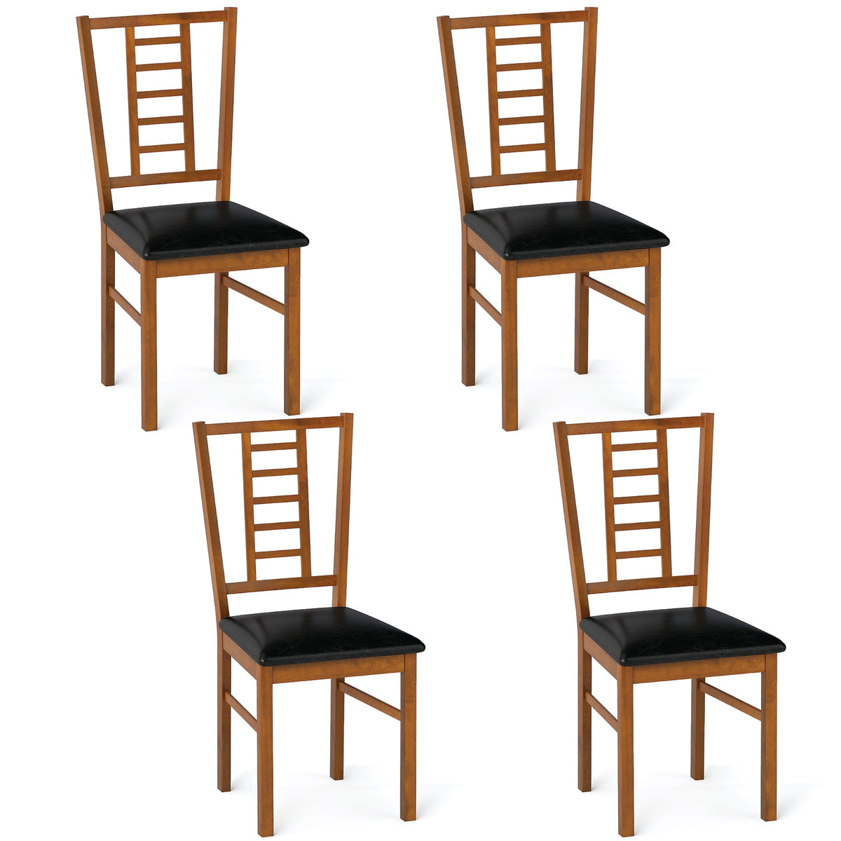 PU Leather Upholstered Wood Dining Chairs Set of 4-Walnut-Dining Chairs-DECOROLALA